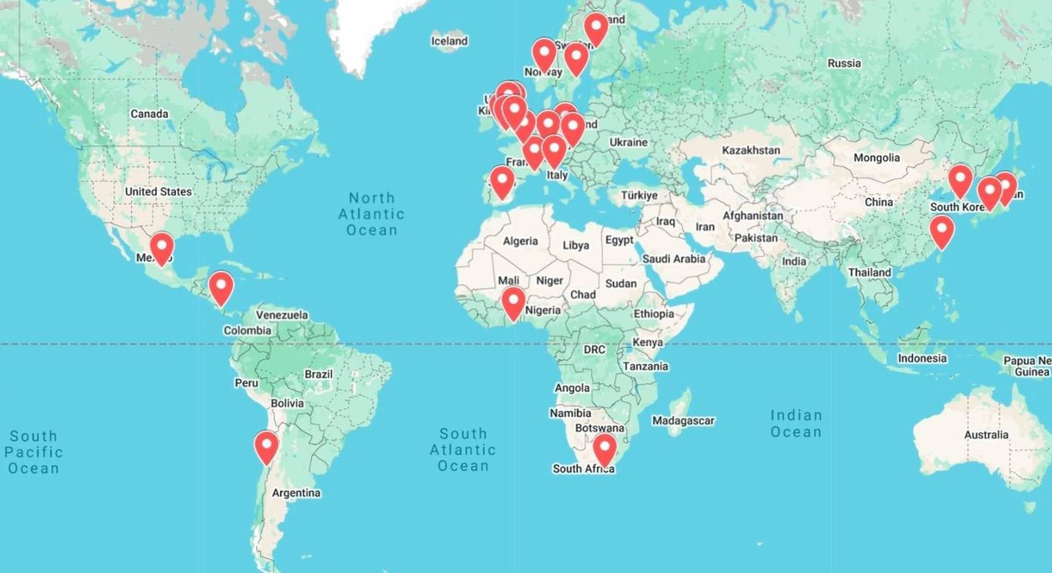 Map of study abroad locations